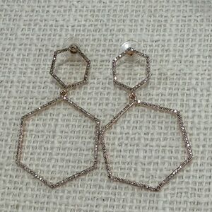 Rose Gold Hexagon Drop Earrings - Women Jewelry